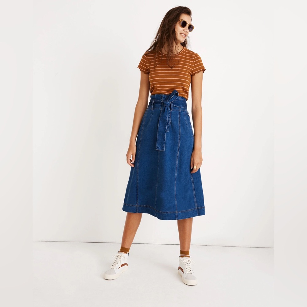Madewell Stretch Denim Paperbag Midi Skirt in Indigo Wash SIZE 2